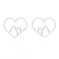 Macro detail of silver geometric heart earrings with mountain motif and polished finish - 150 Steel Color