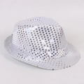 Formal jazz hat featuring shimmering white sequins for stage magic performances - Silver / 54CM (Kids Style)