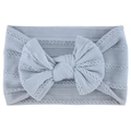 Soft light blue nylon baby headband with large bow and cable knit texture - Gray