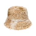 Cappello a secchiello in peluche sherpa con texture tie-dye crema e beige invernale - Cammello