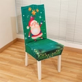 Nahaufnahme der elastischen Weihnachts-Stuhlhussen mit waldgrünem Hintergrund und Motiven - Stuhlbezug - Brille Weihnachtsmann