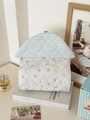 Detail of heart-quilted tissue bag with cute rabbit pattern and blue plaid roof lid - Quilted Heart-Little Rabbit