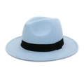 Classic light blue fedora hat in wool felt with a wide brim and black ribbon band - One Size / Light Blue