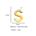 Polished gold stainless steel letter S pendant with 12mm height for DIY jewelry making - Letter S
