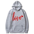 Gray drawstring hoodie in cotton blend featuring red love print and size M label - S / Top (311) / Light Gray