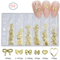 Golden metal nail art charms set with bowknot and heart shapes in six-grid storage case - GZMD-08 Gold Bows Hearts