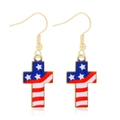 Golden cross earrings featuring US flag pattern for Independence Day fashion - Style 47-USA Flag Red White Blue Cross Earrings