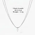 Double-layered silver stainless steel necklace with snake chain and natural pearl drop - Silver Necklace (D1237)