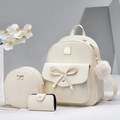 Conjunto de 3 piezas de mochila de cuero PU crema con bolso bandolera y billetera - Blanco Roto