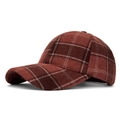 Retro deep red and brown plaid baseball cap in thick wool-like fabric for autumn - Adjustable / Red