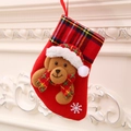 Red Christmas stocking featuring a 3D plush bear with plaid trim and snowflake detail - Red Small Stocking (Bear Style)