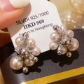 Detail of cluster pearl earrings with cubic zirconia on a silver card backing - 6# Silver Pink Pearl Metal Ball Studs