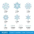 Detailed sheet of light blue snowflake and star static window clings for Christmas decor - BQ083 Silver Glitter Snowflake / Silver Glitter Snowflake