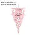Pink Christmas upside-down tree hanging with white baubles and silver bows in 60cm or 90cm - Pink Bead Chain Upside Down Tree 60cm