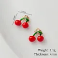 Miniature cherry pendant in red and green enamel with gold plating, size 11x11mm - Single Piece Price / Cherry