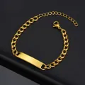 Customizable gold curb chain bracelet with blank metal bar and lobster clasp for men - 1:1 NK Chain with Extension / Gold