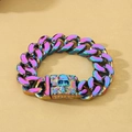 Rainbow oil slick Cuban chain bracelet with vintage skull clasp in heavy punk style - Colorful