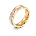 18k gold plated wide ring with white mother of pearl inlay and sparkling cubic zirconia - US 6 / 6mm Gold (KR34980-K)