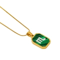 Gold chain necklace with green malachite octagon pendant featuring a crystal M letter - Scorpio