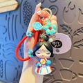 Karikatur Tang-Dynastie Dame Schlüsselanhänger mit blauem Hanfu und Blumenanhängern - Tang-Dynastie Dame - Nan Qiao (Blau)
