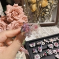 Pink heart-shaped zircon ring with 18K gold plating and bow detail on finger - Style 0243-Oval Pink Gemstone