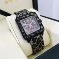 Orologio al quarzo quadrato con quadrante leopardato e cinturino in silicone nero - Nero