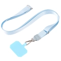Sky blue adjustable phone lanyard set with metal hook and durable fixing patch detail - Light Blue Flat Rope + Light Blue Patch