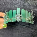 Handmade green crystal crown headband featuring sun charm and branch metal accents - Green Aventurine + Sun + Branch
