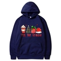 Felpa con cappuccio blu scuro natalizia con stampa festiva e icone di stagione - S / Blu navy