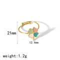 Adjustable gold stainless steel ring featuring colorful enamel four-leaf clover motif - Four-leaf Clover Style (TR4274-G)
