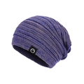 Winter chunky knit beanie in mixed blue and purple yarn with a mountain woven patch - Mixed Purple