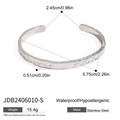 Hammered texture silver stainless steel open bangle bracelet with dimensions and weight - Silver Hammered Open Bangle (JDB2406010-S)