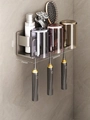 Grey wall-mounted aluminum toothbrush holder for 3 people with translucent grey cups - Gun Grey Toothbrush Holder + 3 Colored Wash Cups