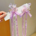 Traditional purple flower hair clips with long tassels and pearls for Hanfu style - Huajian Purple Tassel