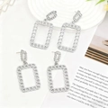 Silver square chain link earrings with minimalist molten lava metal geometric design - Silver EH016-1 (Rectangular Chain)