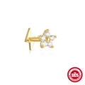 S925 silver gold-plated earring with clear zircon flower and lightning bolt base - Single Gold #7 (Six Petal Flower Lightning)