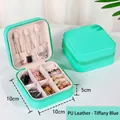 Tiffany blue PU leather jewelry travel case with zipper closure and necklace hooks - Zipper Style / Teal Blue