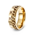 Anello in acciaio dorato con numeri romani e dettaglio a catena rotante stile vintage - US 6 / Oro