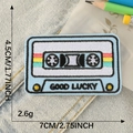 Retro blue cassette tape embroidery patch with Good Lucky rainbow text for DIY clothing - GOOD LUCKY Style (E3L-B-2-7 Heat Melt)