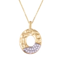 Gold plated copper necklace with zircon micro-paving and hammered texture charm - Letter: O