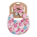 Baby-Lätzchen aus Baumwolle mit Blumenmuster, Spitze und passenden Stirnbändern Set - Korallenrosa Großes Blumendesign (4)