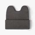 Dark grey knitted beanie with cute rabbit ears and folded cuff for winter warmth - One Size / Dark Gray