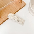 Minimalist rectangular pearl hair clip handcrafted with white beads in a woven design - Rectangular Three Pearl Flower Clip