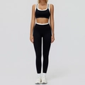 Women's black and white contrast yoga set with ribbed sports bra and high waist leggings - S / Top And Bottom (Bra + Long Pants) / Premium Black