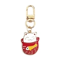 Detail of lucky cat enamel keychain with golden lobster clasp on white background - Lucky Cat with Fish