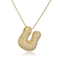 Gold plated initial U pendant necklace with inlaid diamonds and matching chain link - Letter U