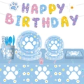 Blue dog paw print party supplies set with plates, cups, napkins and birthday banner - 54*108inch / Blue/Tablecloth