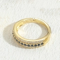 Adjustable 14K gold-plated ring with three rows of blue and white zircon stones - Sapphire Blue Zirconia