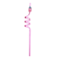 Detailed view of pink spiral reusable straw featuring a cute jellyfish cartoon character - Pink