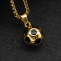 3D soccer ball pendant necklace in gold and black stainless steel for streetwear - Gold Small - No Chain